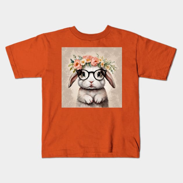 Baby Bunny Wearing Glasses Kids T-Shirt by LittleBean